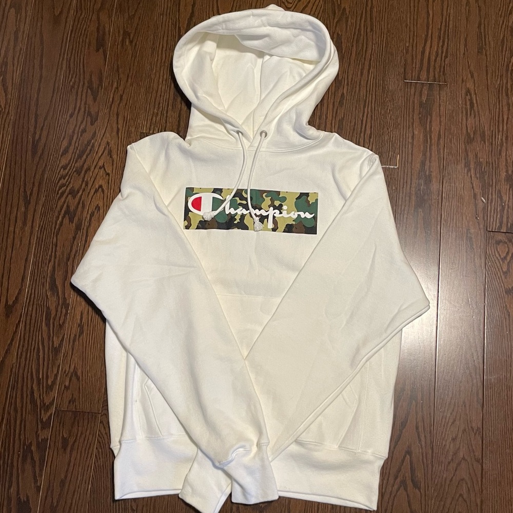 Champion White Hoodie With Camo Logo
